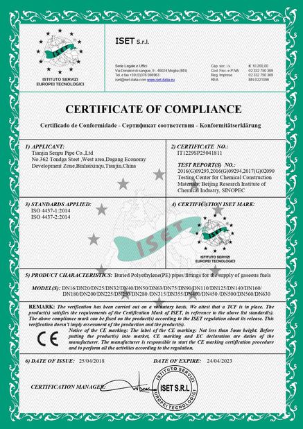 Chiny Sichuan Senpu Pipe Co., Ltd. Certyfikaty